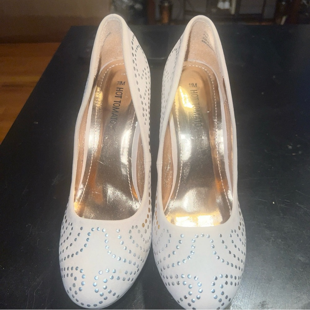 Hot Tomato Elegant White Heels with Embellishments